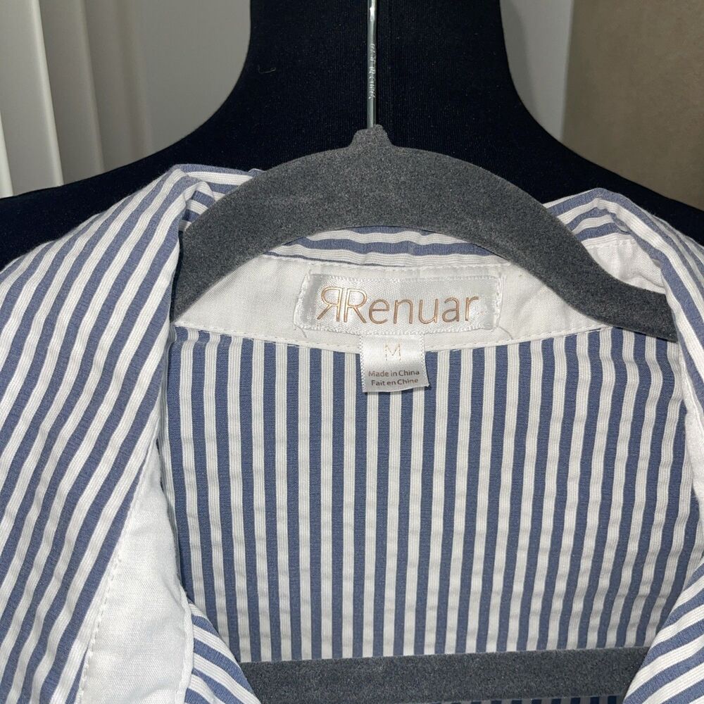 Renuar Seersucker Pinstripe Dress Chambray Blue White M - Picture 3 of 8